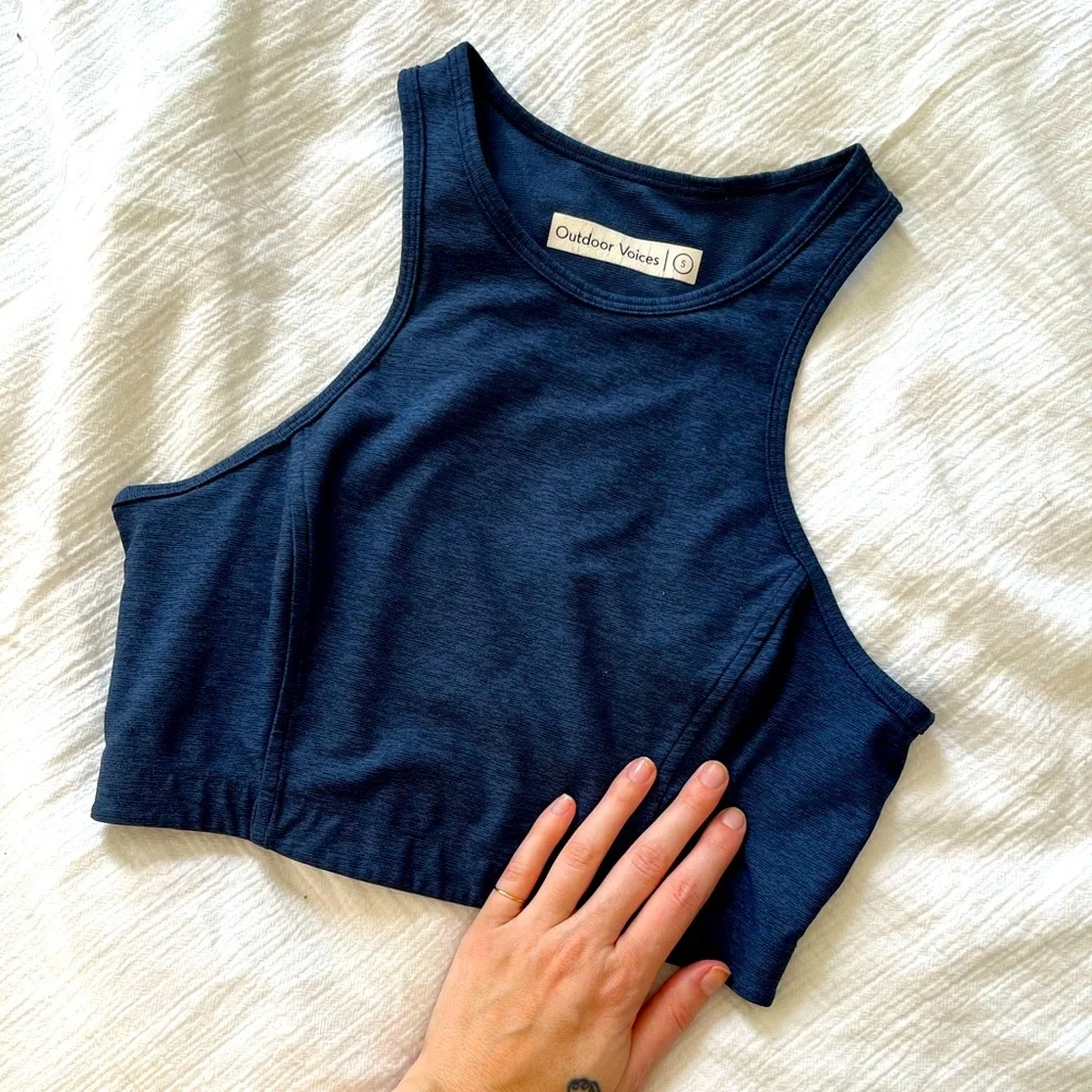 OUTDOOR VOICES Techsweat Crop Top Navy - Picture 1 of 3
